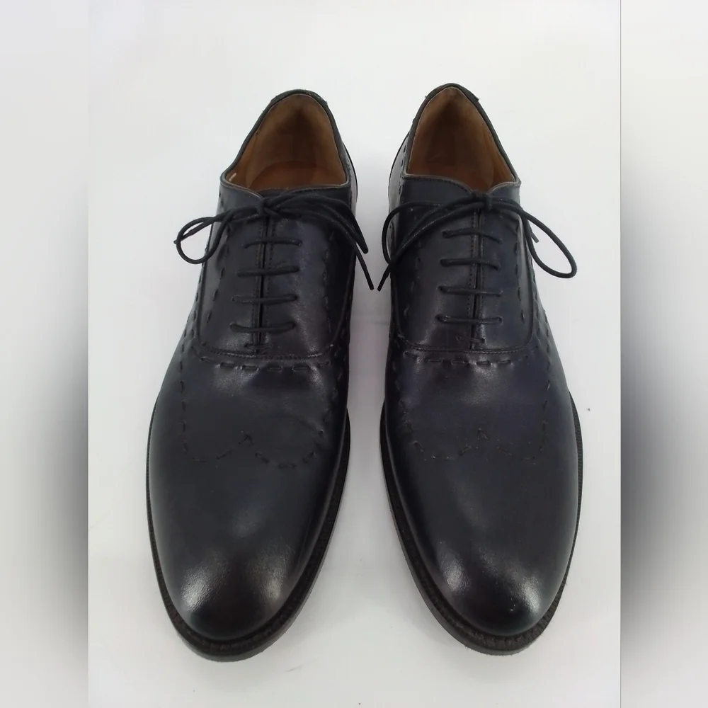 Paul Fredrick DARK NAVY Leather Dress Shoes Mens Sz 10 M Oxford BUCKSTITCH